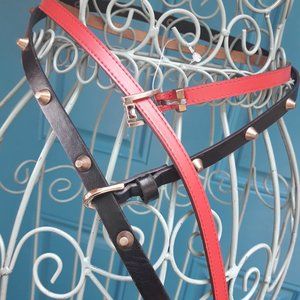2 Belts Genuine Leather Thin Studded with Spikes Metal Studs Grommets Rivet BOGO